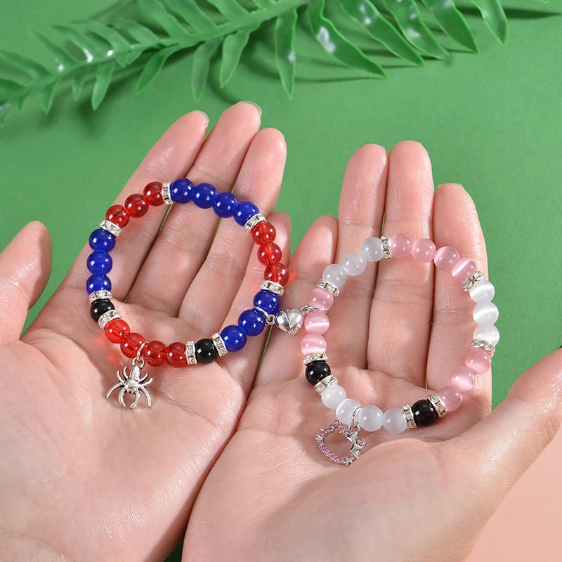 Matching Spider Charm Bracelets with Magnetic Hearts 💖🕷️