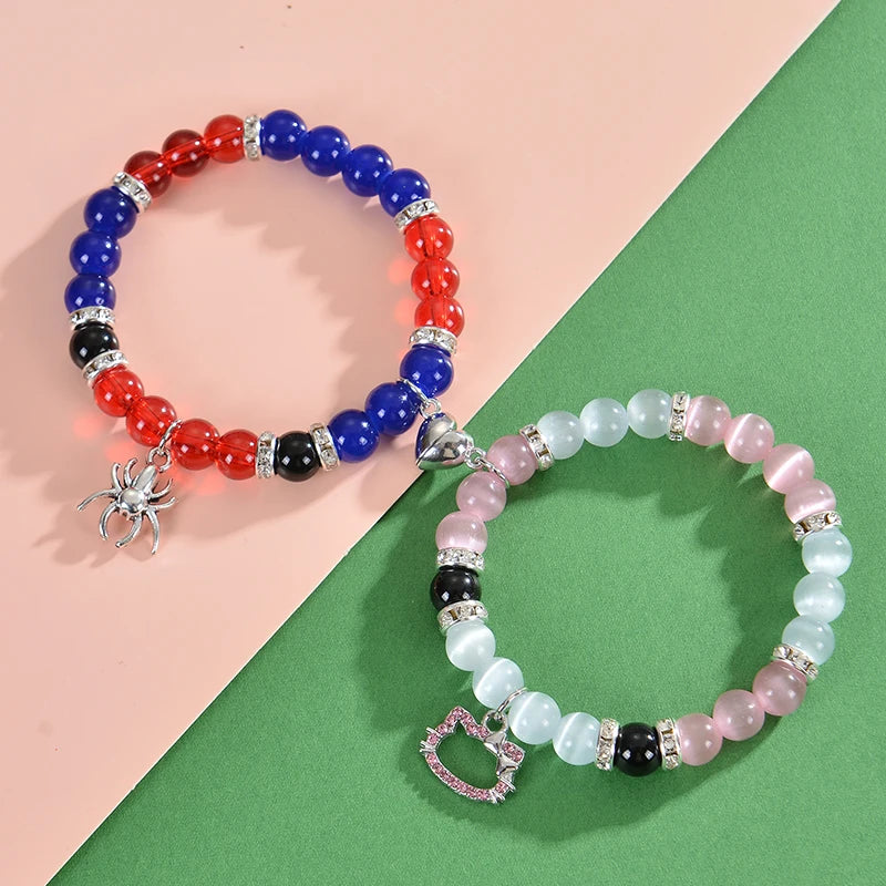 Matching Spider Charm Bracelets with Magnetic Hearts 💖🕷️