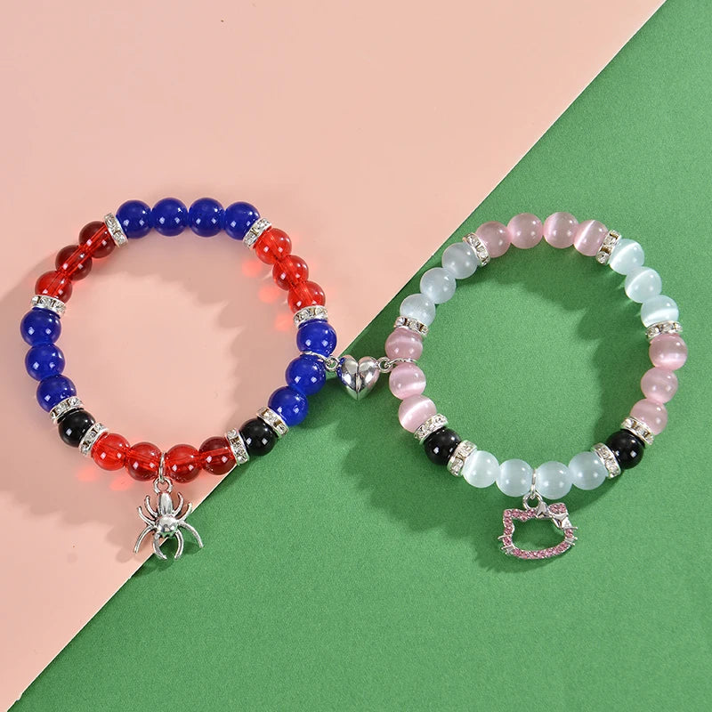 Matching Spider Charm Bracelets with Magnetic Hearts 💖🕷️